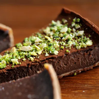 Bitter chocolate and malt tart