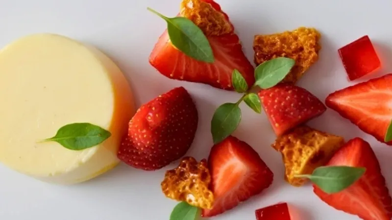 White Chocolate Panna Cotta With Strawberries and Honeycomb
